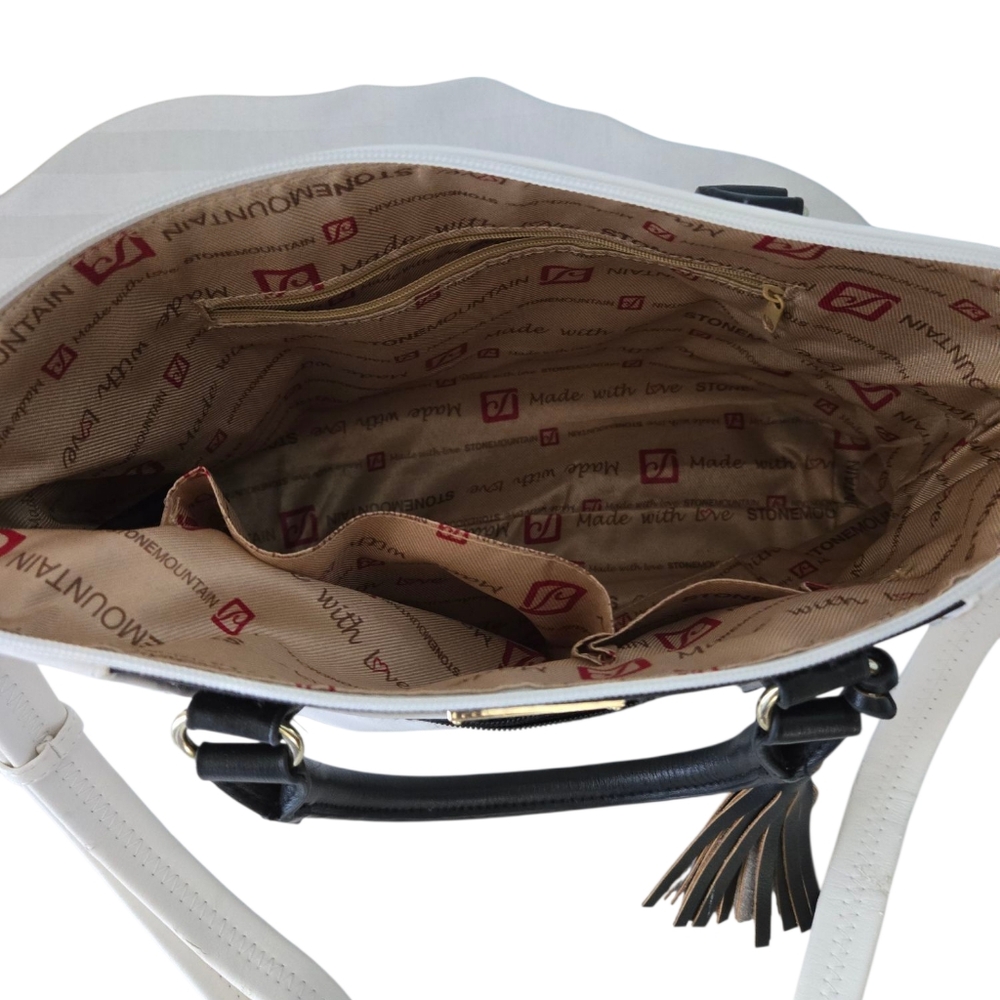 Stone Mountain Accessories White and Black Satchel with Tassel - Picture 8 of 11